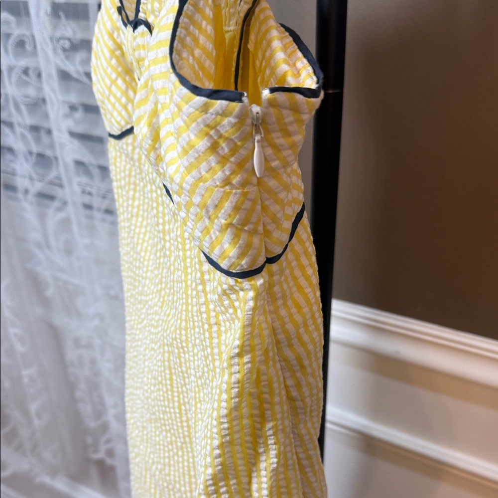 Anthropologie Viola Yellow Seersucker Bow Dress Lemon Stripe Size 6 - Picture 7 of 10